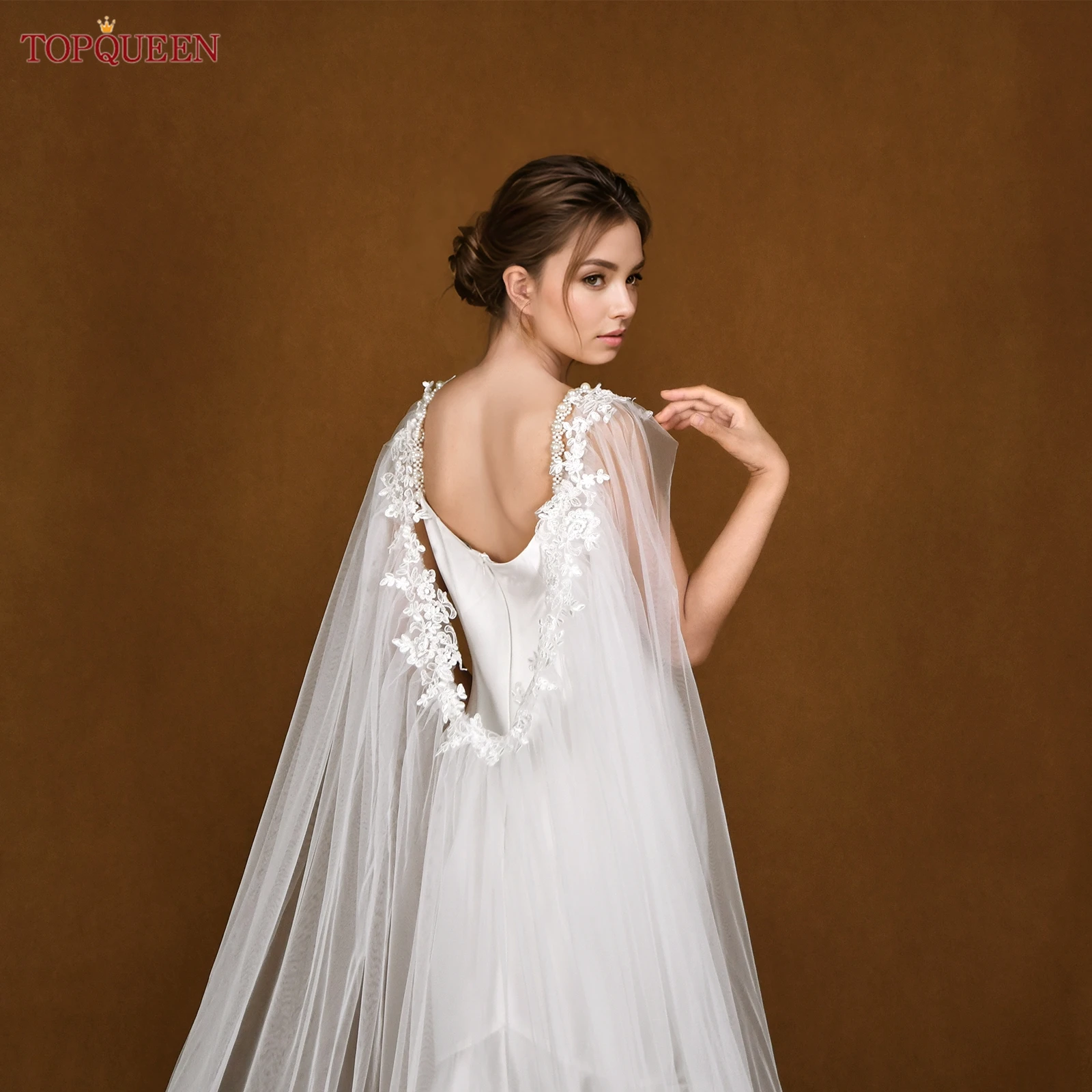 

TOPQUEEN MG56 Нежная шаль с вышивкой, длинная белая маленькая свежая фата, темпераментное универсальное фото платье, индивидуальный заказ