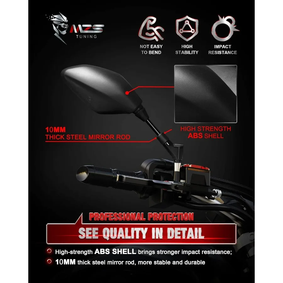 Motorcycle Mirrors Rear View Side 8MM 10MM Black Universal Compatible with Street Dirt Bike Quad Adventure Scooter Coolster Mope