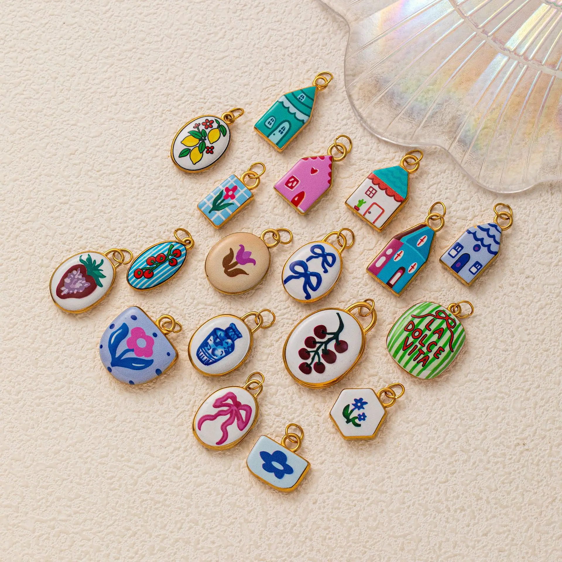 Hand Painted Fashion Multicolor House Pendant For Women Cute DIY Making Bracelet Necklace Jewelry Gift Accessories Dropshipping