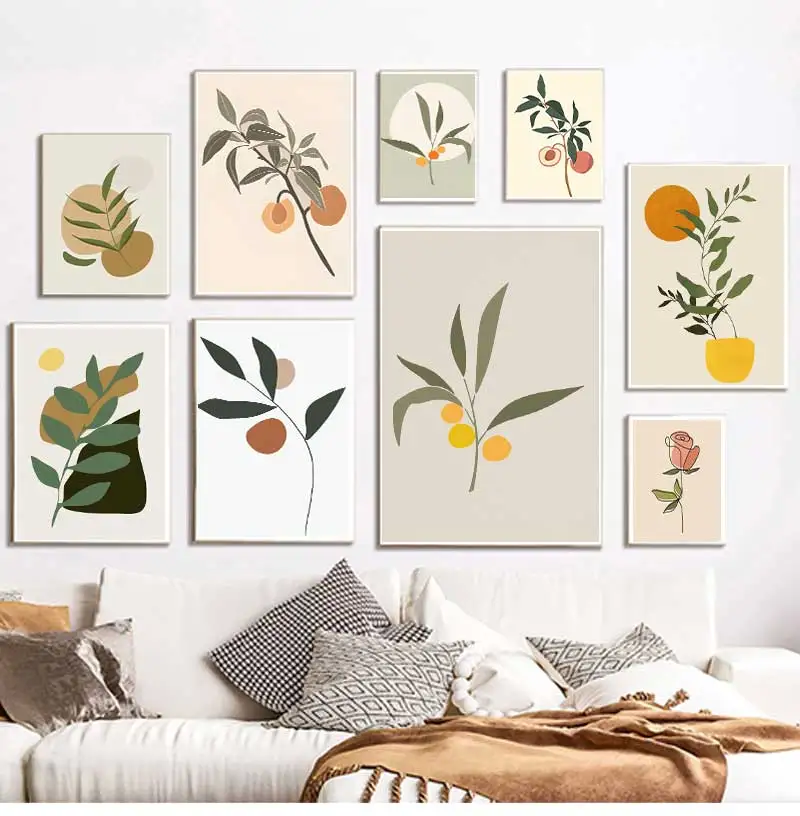 Vintage Nordic Posters And Prints Wall Art Canvas Painting Wall Pictures For Living Room Decor Abstract Girl Plant Fruit Leaf