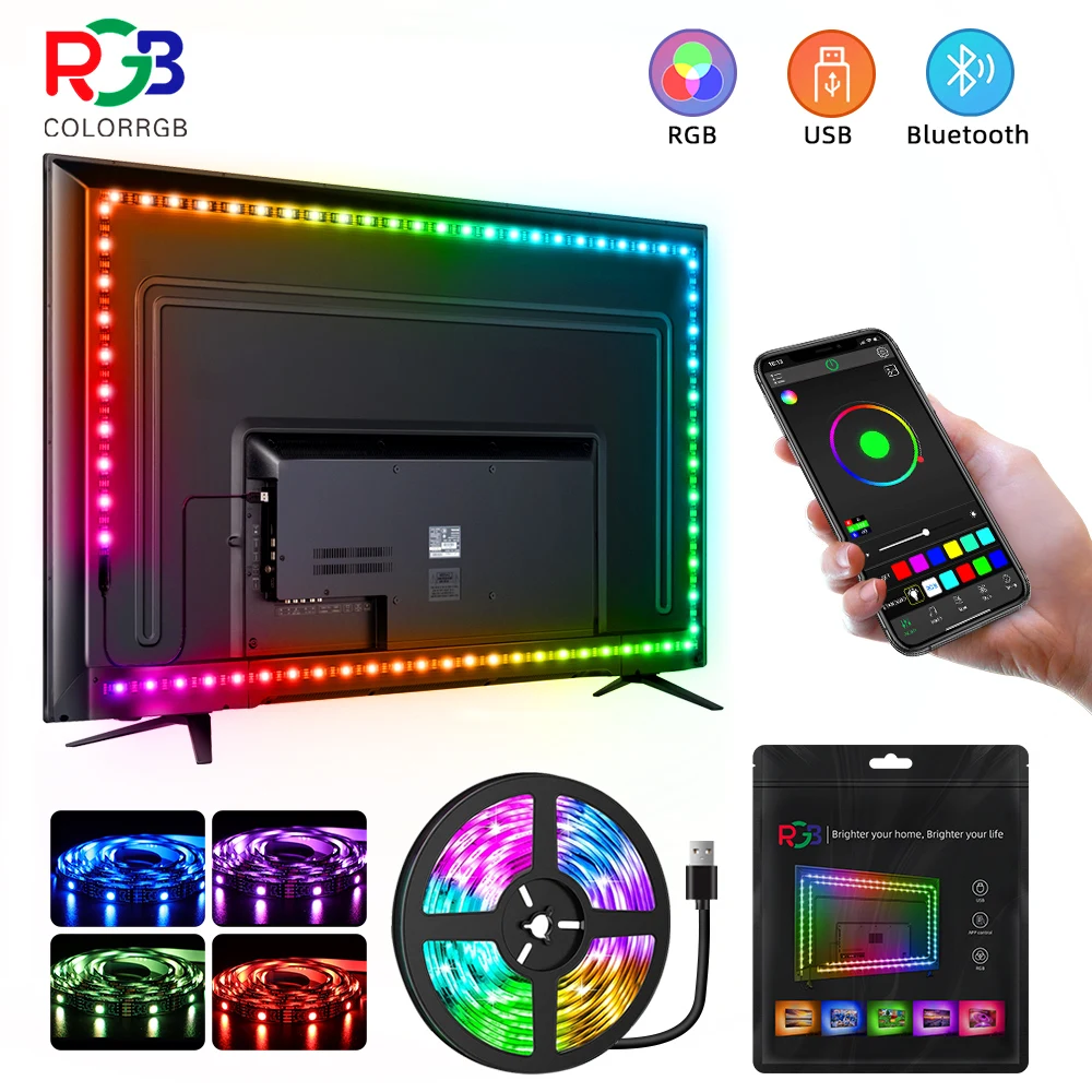 ColorRGB 5050 Led 스트립 라이트, 블루투스 앱 5V USB Led 테이프 유연한 리본 다이오드 테이프 TV 백라이트 16 밀론 색상