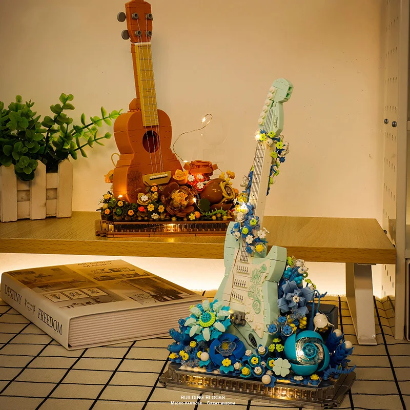 Loz Musical Instruments Mini Diamond Building Block Movement of Flowers Ukulele Electric Guitar Assemble Bricks Educational Toys