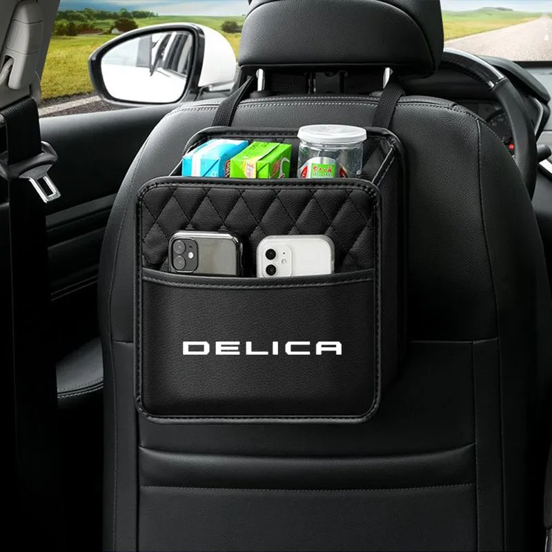 

Car Multifunctional Seat Storage Bag Leather Storage Bag Garbage Bag For Mitsubishi Delica Car Accessorie Automobile protection