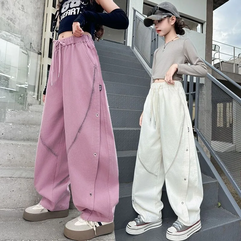 Teen Girls Casual Pants New Stylish Girls Work Pants Spring and Autumn Wide leg Curved Knife Pants Kids Clothing For 4-14 Years