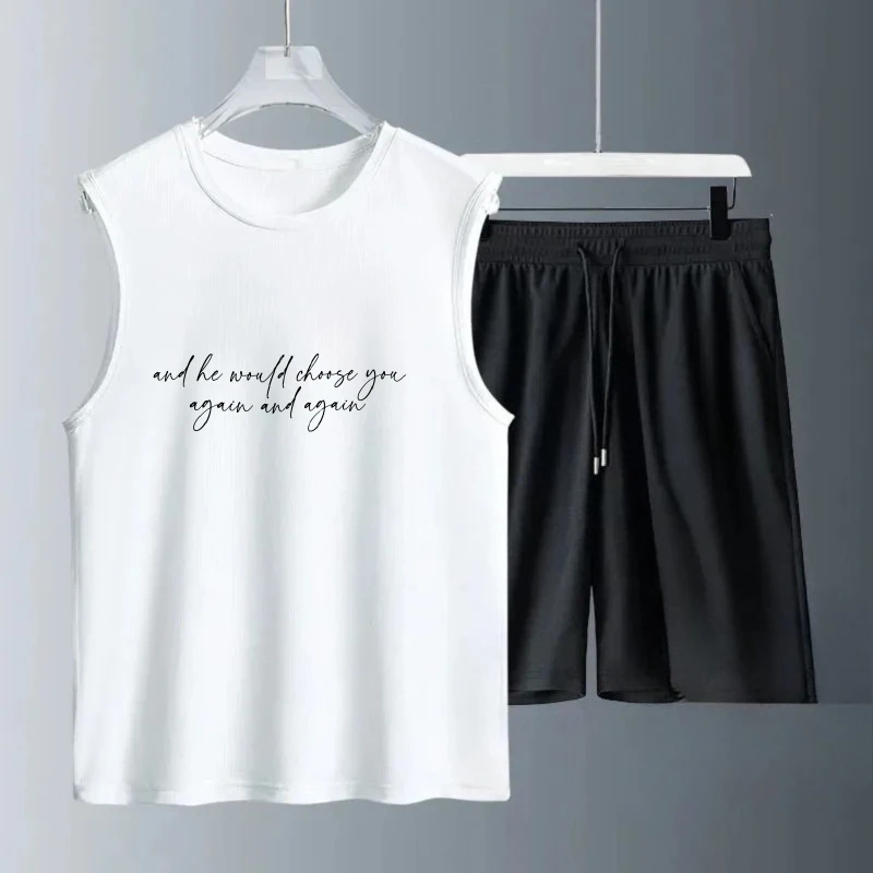 بدلة صدرية رجالية صيفية بدون أكمام مطبوعة وسترة بدون أكمام + شورت طقم كرة قدم بدلة رياضية للرجال رجل سريع الجفاف #1