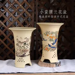 Ceramic Cascadepot Cybidium Orchid Plant Bonsai Pot,Vase,Tradition Chinese Peony Peacock Pattern,Garden Decoration