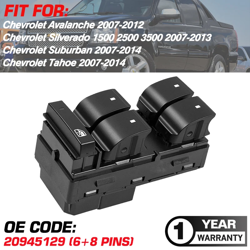 Electric Master Window Control Switch For Chevrolet Avalanche Silverado Suburban Tahoe 2007-2014 20945129 20945224 6+8 Pins