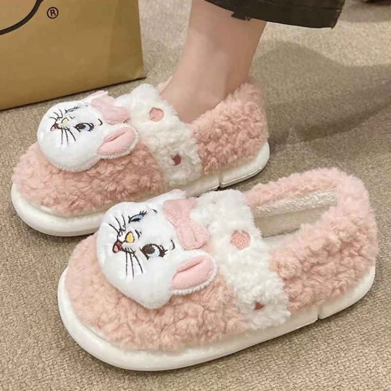 Disney Mary cat autumn and winter cartoon cute indoor home non-slip cotton slippers women's plush thermal bag and cotton shoes