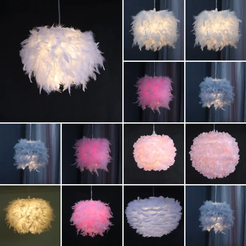 25/30cm Colorful Feather Lampshade Romantic Accessory for Ceiling Light Hanging Lampshade for Bedroom Home Party Wedding Decor