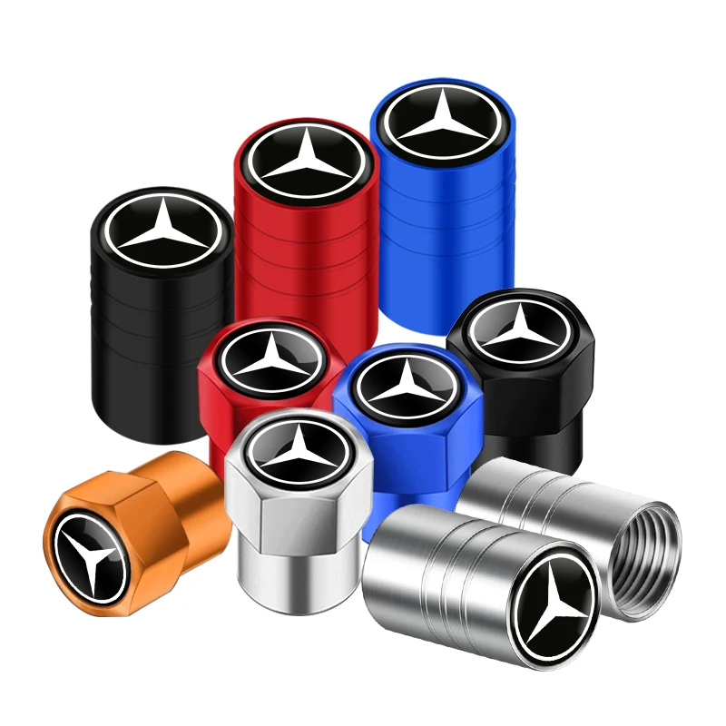 4Pcs Car Wheel Tire Air Valve Caps Stem Cover with Color Brand Logo for Mercedes benz A B R G Class GLK GLA w204 W251 W463 W176