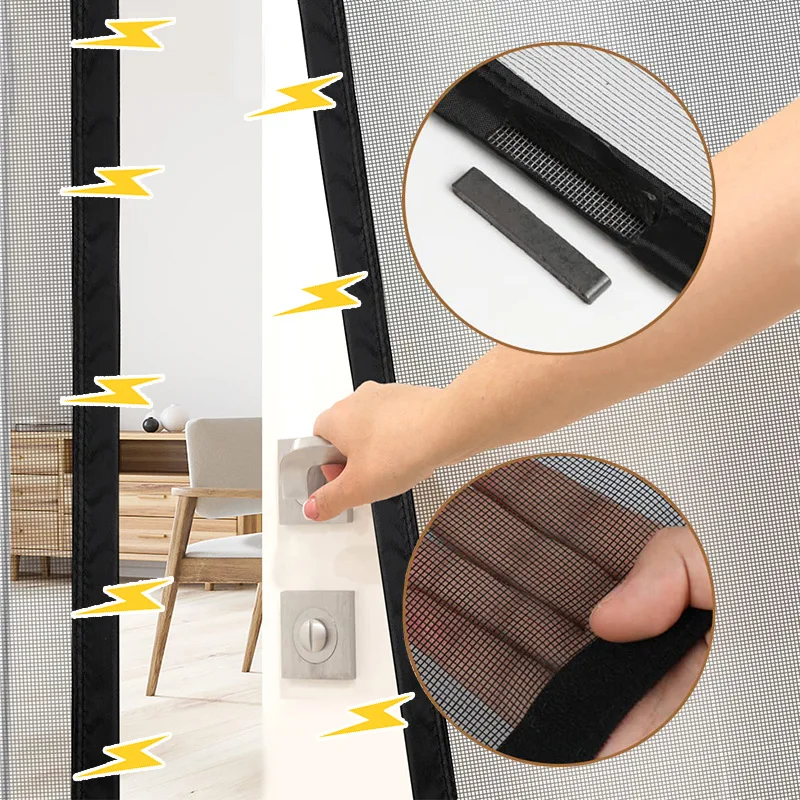 Magnetic Door Screen,Right open, Black Side Door Magnetic Mosquito Net,Insect Proof Flight,Summer Kitchen Indoor Invisible Net