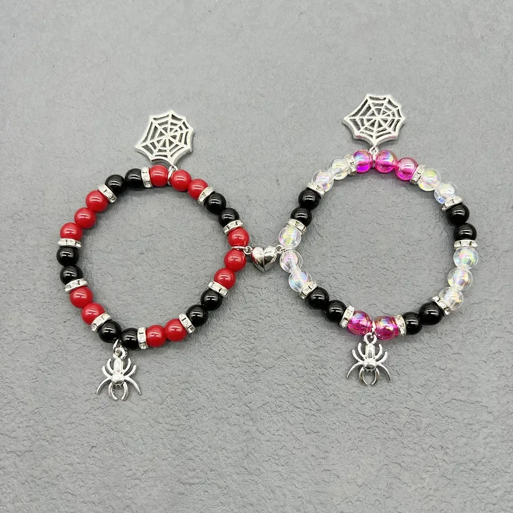 Pulseras de la amistad a juego de araña para parejas, pulseras con dijes de araña, pulseras de la amistad magnéticas para 2 pulseras de Halloween