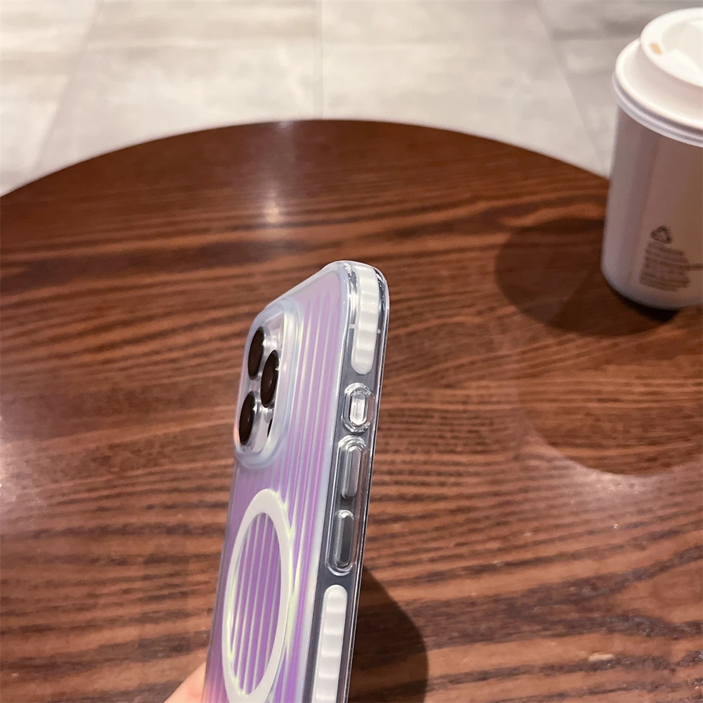 Luxuriöse Magsafe-Handyhülle mit Farbverlauf und Streifen für iPhone 17, 16, 15, 14, Pro Max Plus, magnetische kabellose Aufladung, stoßfeste Abdeckung