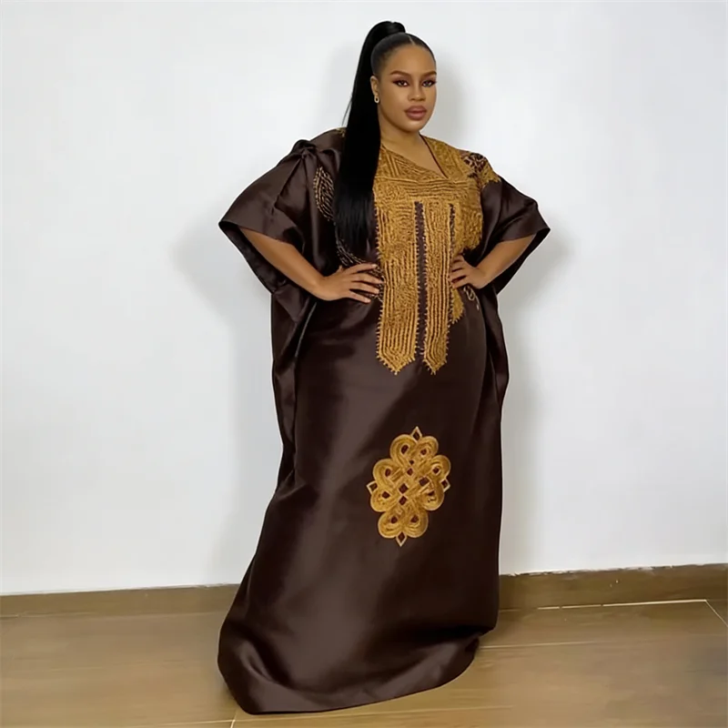 

Африканские платья с вышивкой для женщин больших размеров: элегантные атласные свободные платья-бубу, вечерние наряды, анкара, дашики, кафтаны, абайи