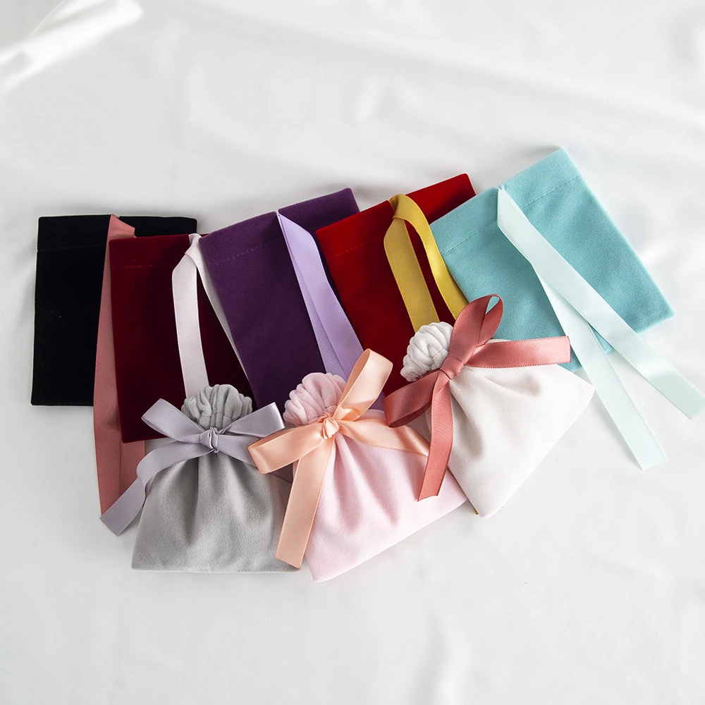 10Pcs Ribbon Velvet Gift Bag Wedding Favors Jewelry Pouches Earrings Ring Stud Nail Headset Phone Case Headset Pocket Organizer