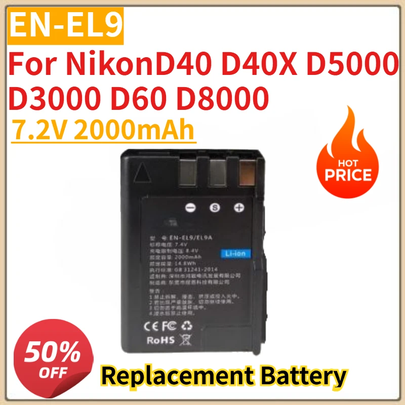 Baterai Kamera EN-EL19 Berkualitas Tinggi 7.2V 2000mAh dan Pengisi Daya USB Untuk NikonD40 D40X D5000 D3000 D60 D8000