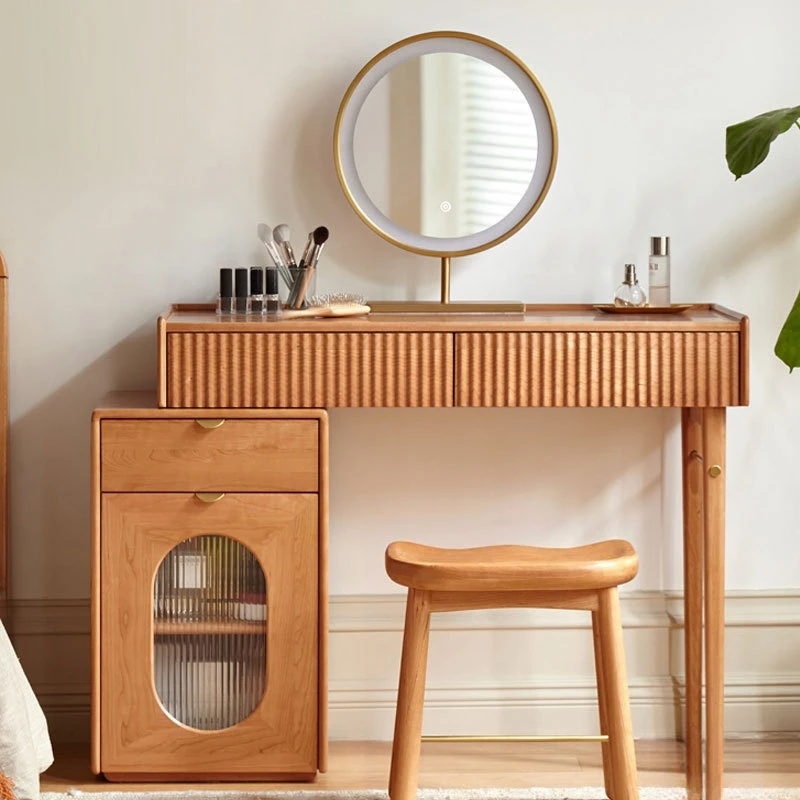 Solid wood makeup cabinet, cherry wood makeup table, bedroom telescopic locker, chest cabinet integrated