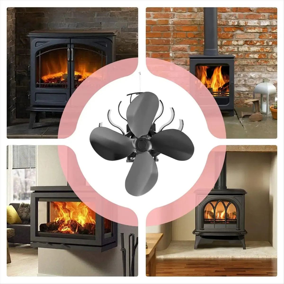 Heat Powered Fan Non Electricity Wood Stove Fan Heat Powered Heating Supplies Quiet for Indoor Home Log Burner Pipe A