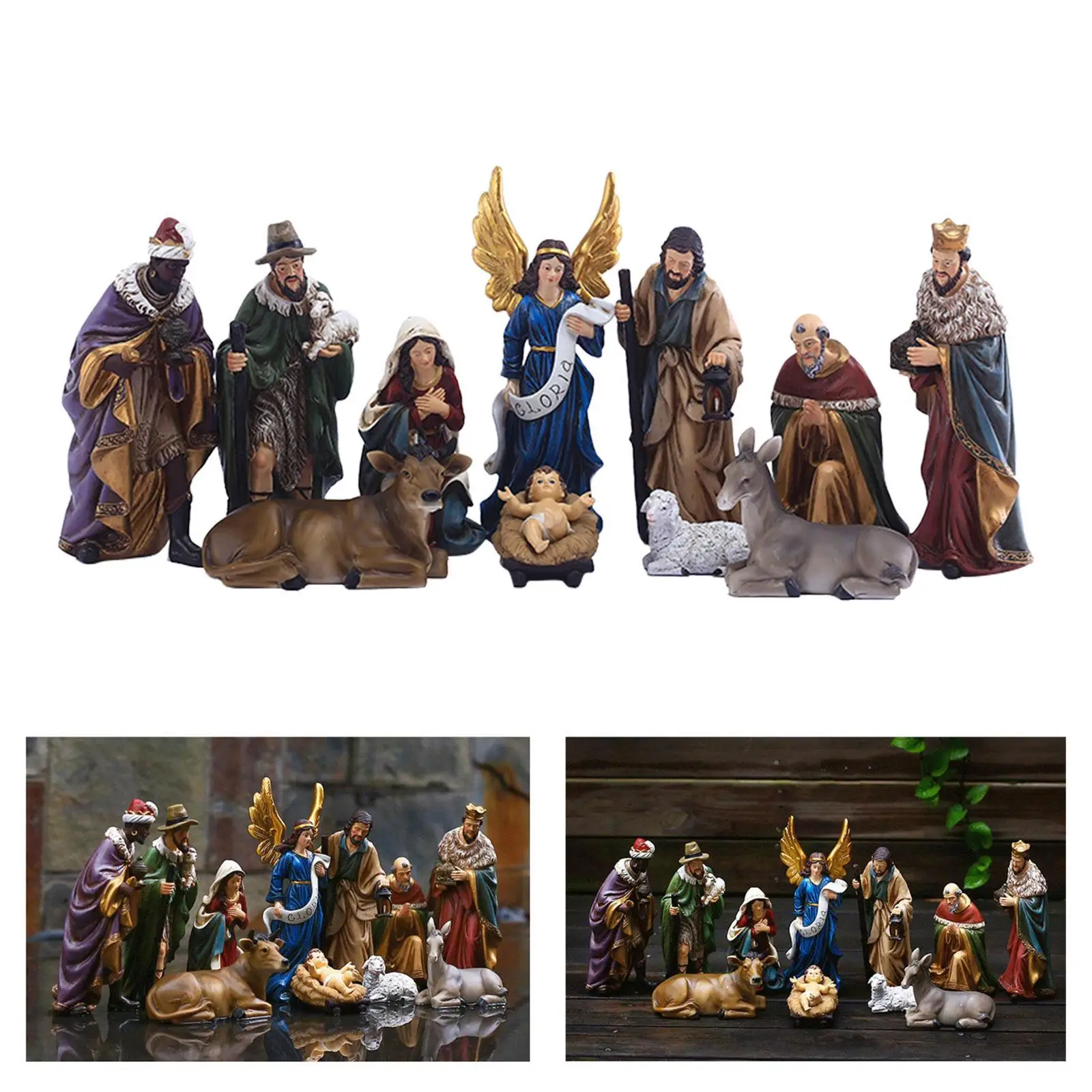 Christmas Nativity Scene Figurine Set Resin Statue Decorative Hand Painted Jesus