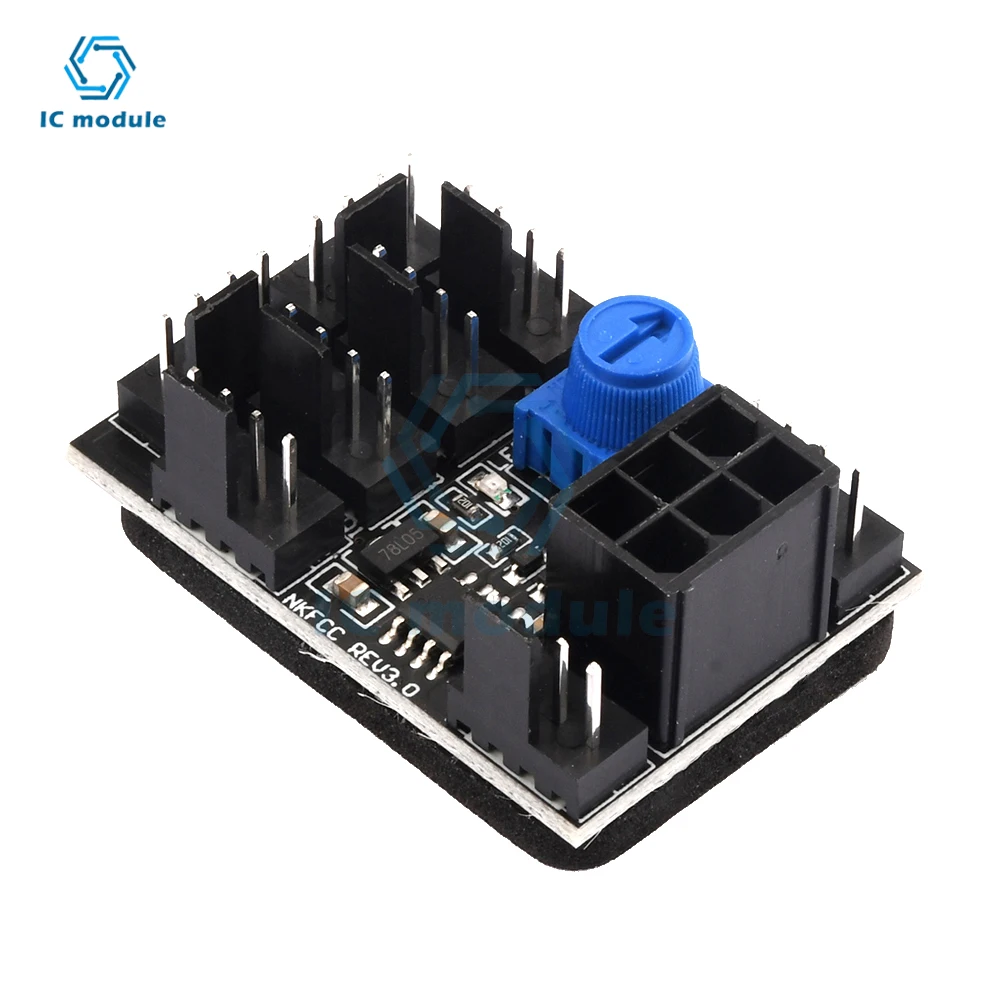 3 Pin 4 Pin Fan Adapter PWM PC Chassis Cooling Fan Hub 8 Way Splitter 12V Speed Controller with 6 Pin Power Port