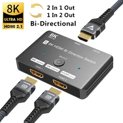 8K HDMI Splitter 1 In 2 Out Switch 8K@60Hz 4K@120Hz HDMI 2.1 Bidirectional 2 In 1 Out  Switcher Adapter For PS5  Monitor HDTV