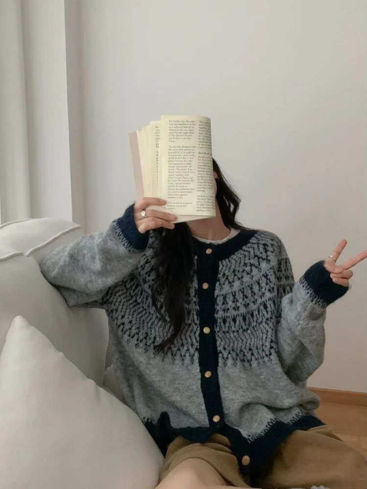 الخريف والشتاء أزياء المرأة الجديدة أنيقة محبوك معطف واحد الصدر الراقية اللون منعت فضفاضة سترة بأكمام طويلة #3