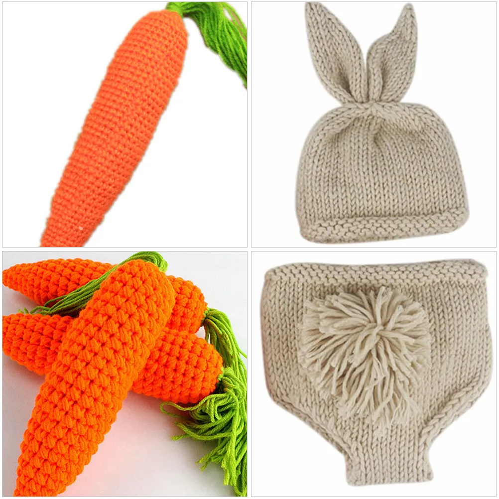 1Set Newborn Photography Outfit Baby Easter Photo Costume Rabbit Shorts Hat Carrot Prop Newborn Easter Photography