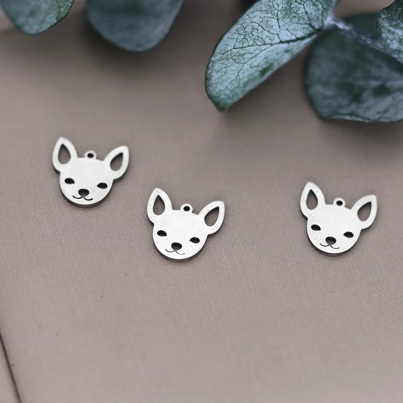 3pcs Tiny Chihuahua Dog Charms Cute Fun Quirky Stainless Steel Pendant Diy Craft Earrings Bracelets Jewelry Making Accessories