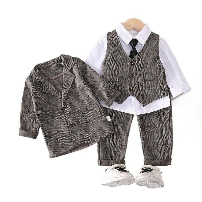 New Autumn Baby Boys Clothes Suit Children Coat Vest Shirt Pants 4Pcs/Set Kids Clothing Infant Outfits Toddler Casual Tracksuits