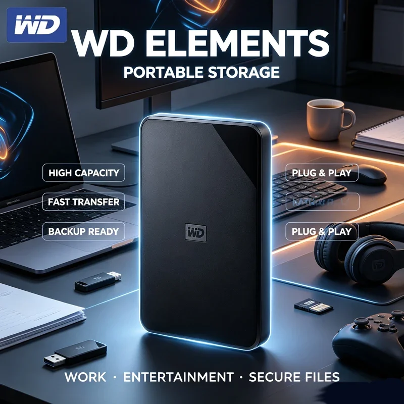 WD Elements SE 2.5 Inch Portable External Hard Drive USB 3.0 Plug & Play Storage 1TB 2TB 4TB Media Backup For Laptop PC Mac