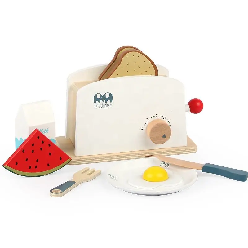 Kids Kitchenware Toaster Toy Pretend Play Making Breakfast Wooden Kitchen Toys