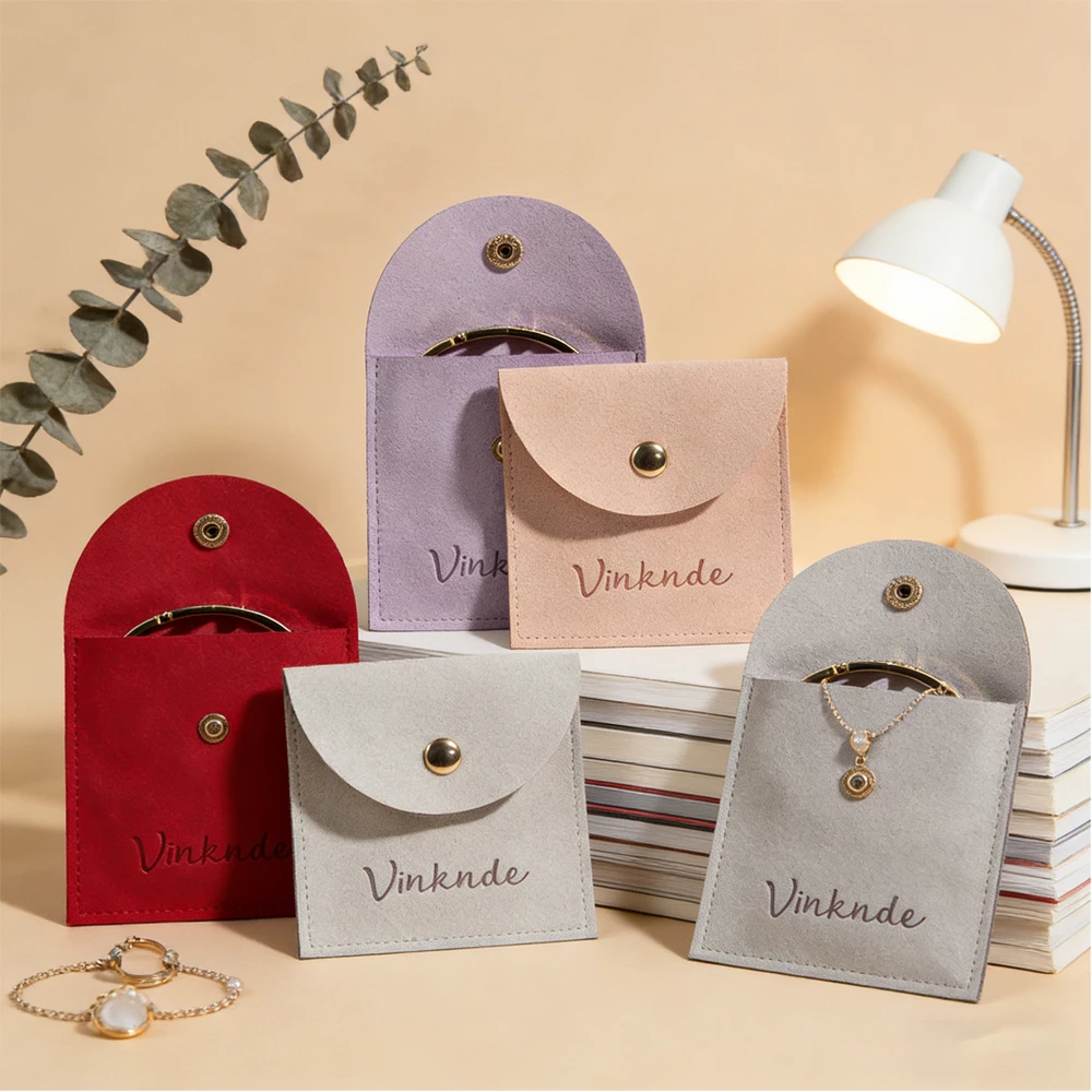 

100Pcs/Lot Personalized Microfiber Jewelry Snap Button Purse Suede Pouch Bracelet Necklace Earring Gift Organization Packaging
