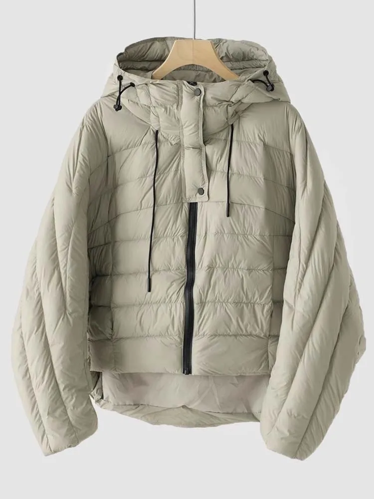 Krótka kurtka puchowa z rękawami typu \"batwing\" Damska Jesień Zima 2025 Oversize Rozpinana kurtka puchowa z kapturem Ciepła odzież wierzchnia INKEO DJ530