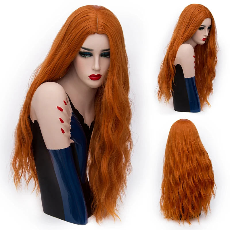 

70CM Long Reddish Orange Wavy Wigs Cosplay Lolita Synthetic Women' s Blonde Wig 28 Colors Heat Resistant Hair