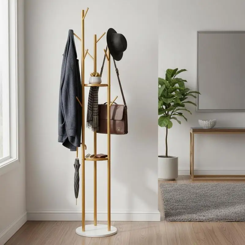Freistehender Kleiderständer mit Quarzsockel, 9 Haken, Metall-Garderobenständer für Eingangsbereich, Schlafzimmer, Wohnzimmer, zum Aufhängen von Mänteln, Hüten, Jacken, Schals, Taschen