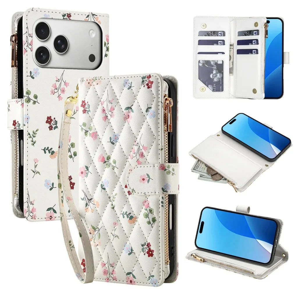 

Zipper Card Holder Wallet Crossbody Phone Case with Wrist Strap Lanyard For iPhone 17 Pro Max Air 17e 16 16e 15 14 Plus 13 12 11