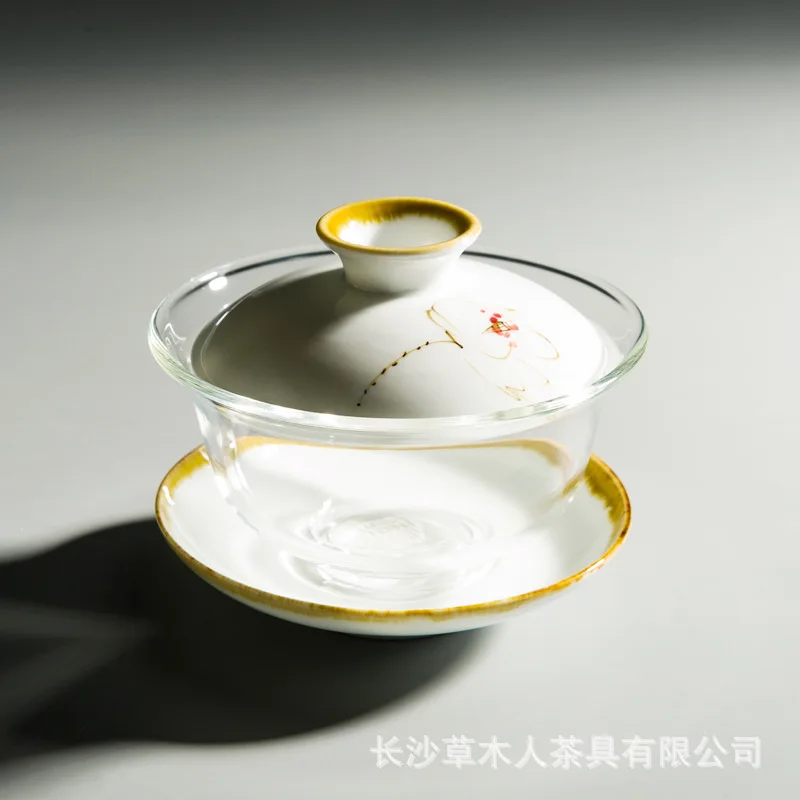 Hand Painted Porcelain Gaiwan High Temperature Heat-Resistant Glass Set Bowl Cup Ceremony Making Device
