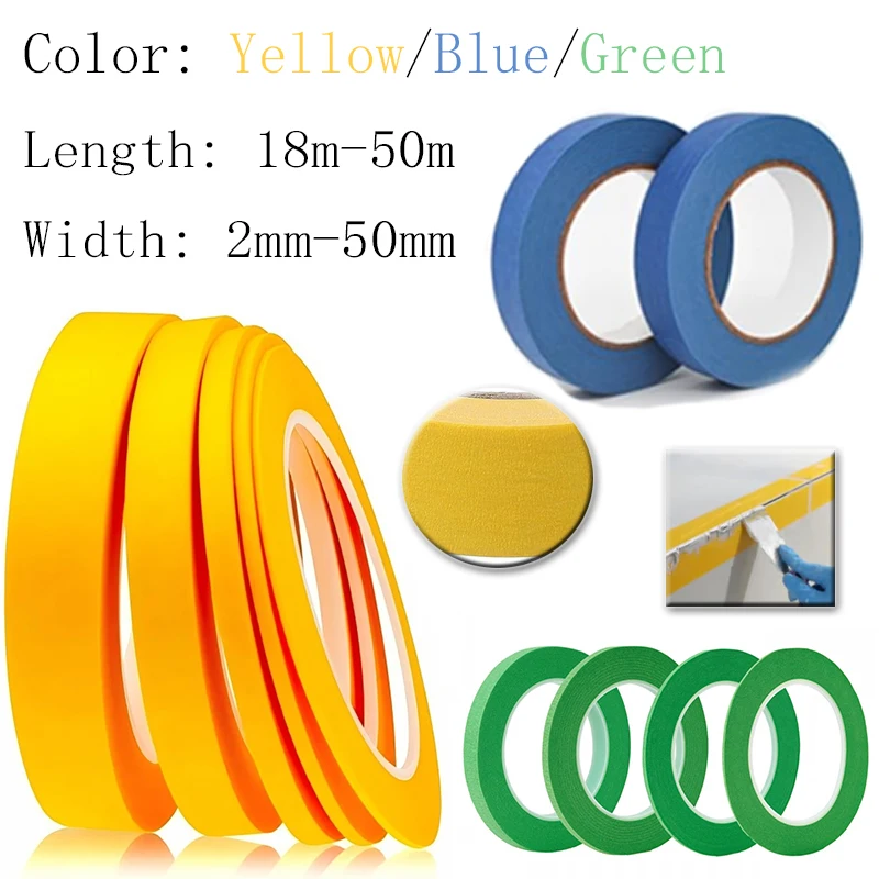 No Mark Residue Masking Tape Yellow, Hand Tearable Textured Paper, 2-50mm Width for Paint Decoration, Wall Art, Crafts DIY