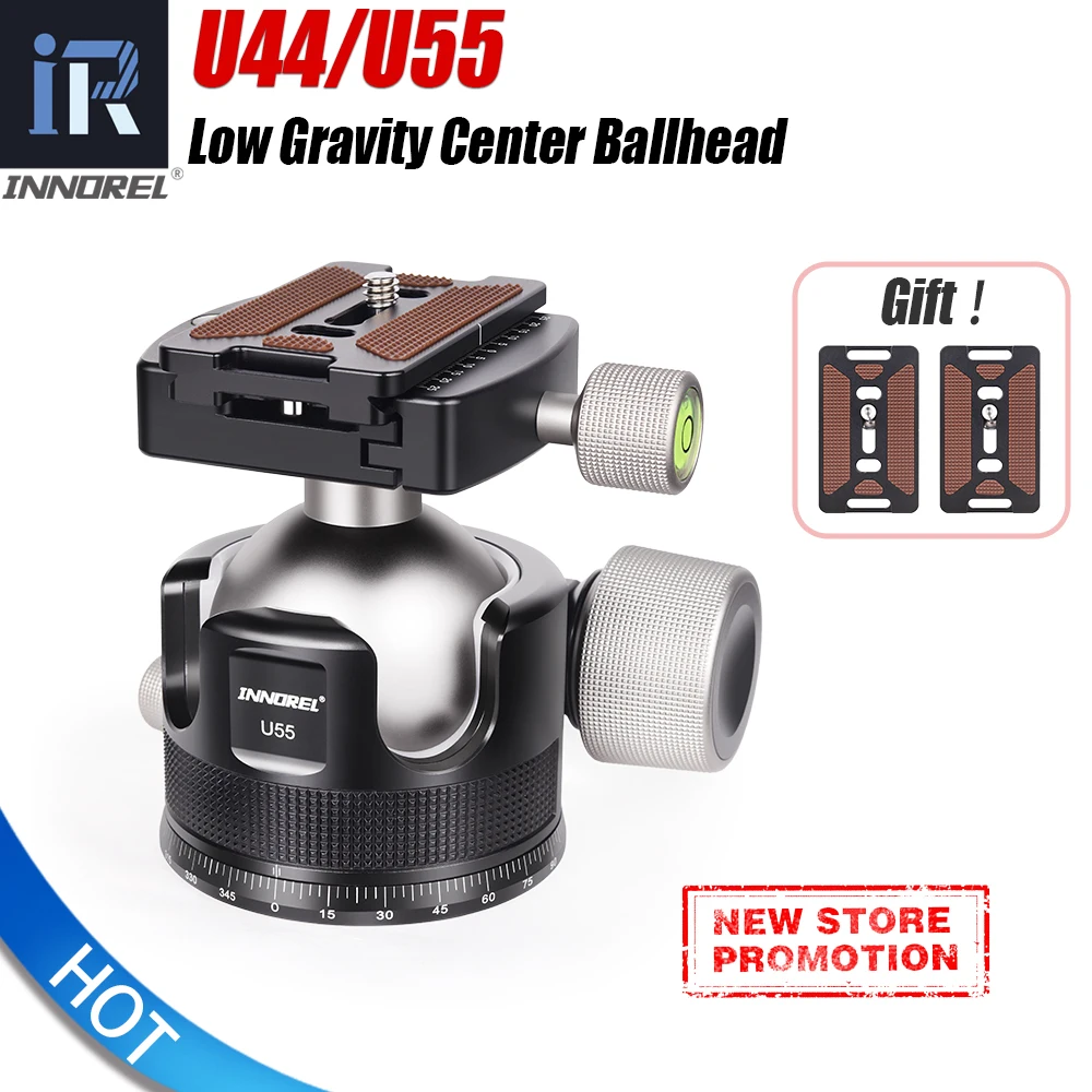 INNOREL U44/U55 Low Profile Camera CNC Metal 360 Panoramic Tripod Ball Head, with Arca Quick Release Plate, Max Load 25kg/30kg