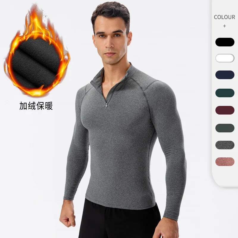 

Men Winter Plush Fitness Long Hooded High Elasticity Running Training Thick Sport Top Sweaters Zip Up Gym Keep Warm Sportwear