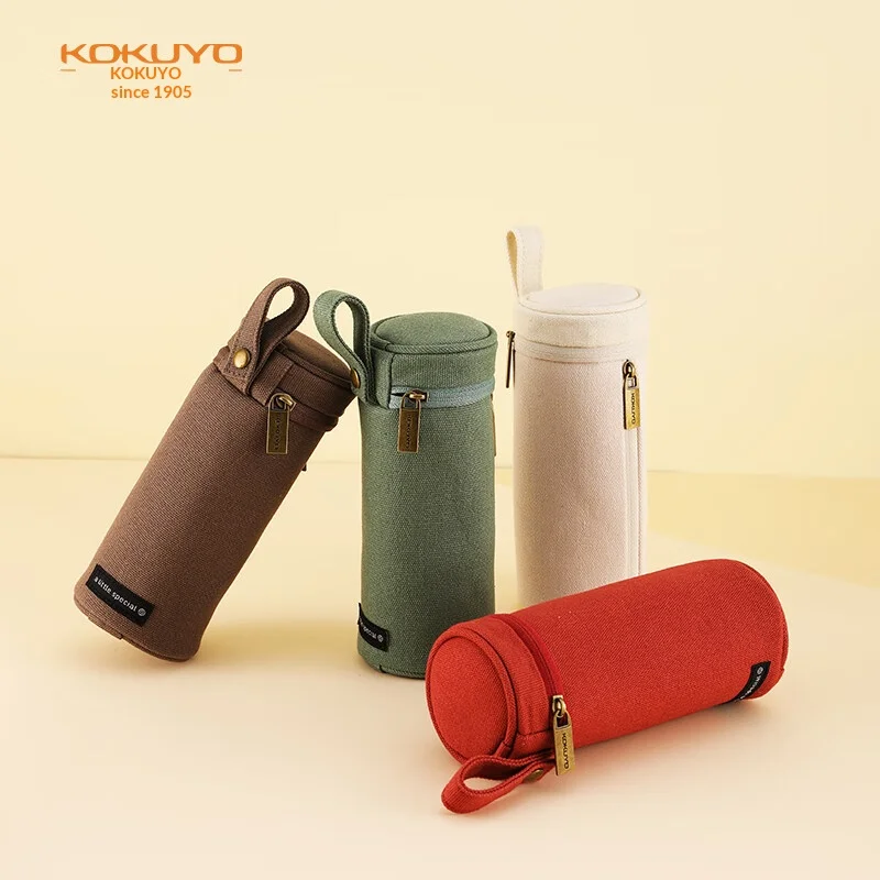 

Japan KOKUYO Cylinder Pencil Case Portable Pouch Organizer Large Capacity Canvas Pen Bag Double Zipper Student Stationery Box