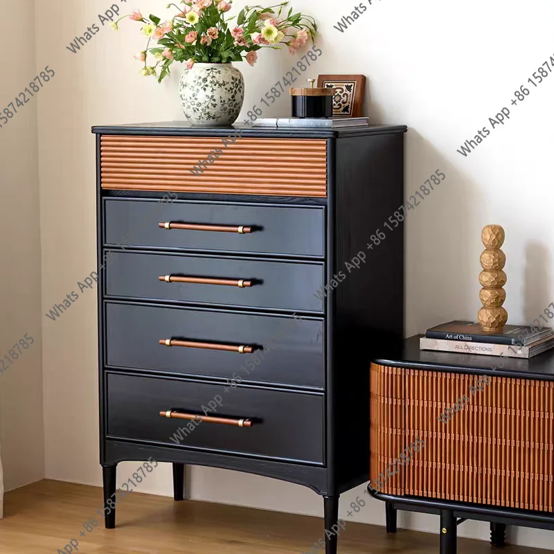 

Simple retro solid wood dining side cabinet bedroom storage bedside cabinet plain shadow five buckets Chinese antique