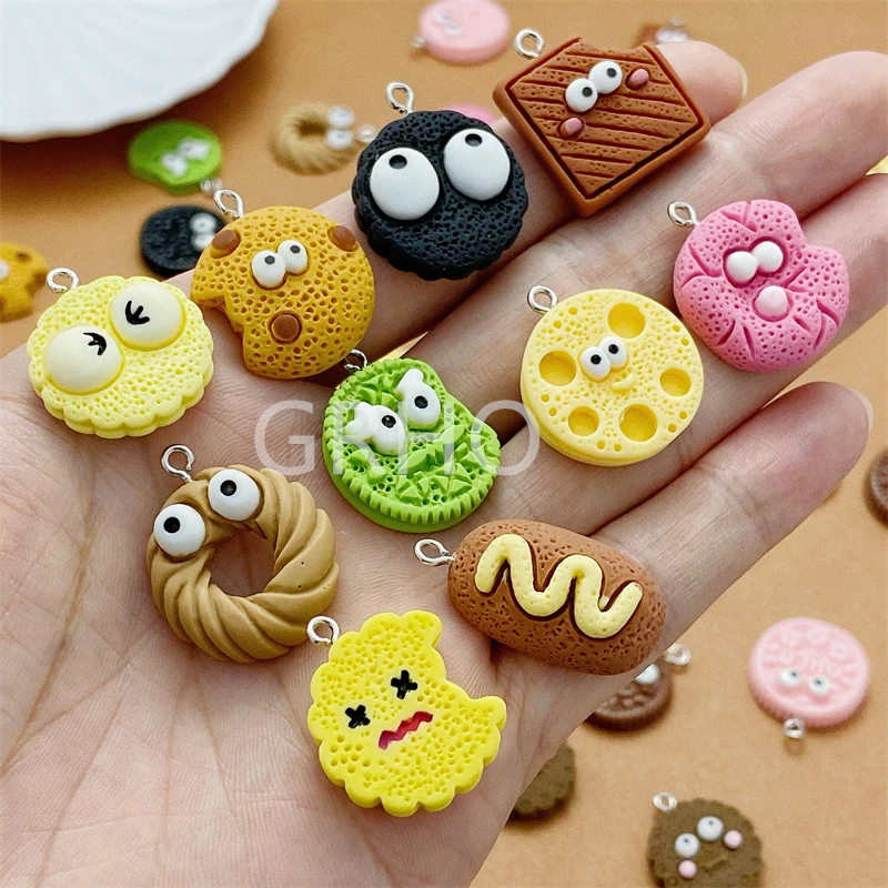 10/20pcs Simulation Cookies Biscuit Food Resin Charms Pendants Flatback Cabochon Embellishments DIY Scrapbooking