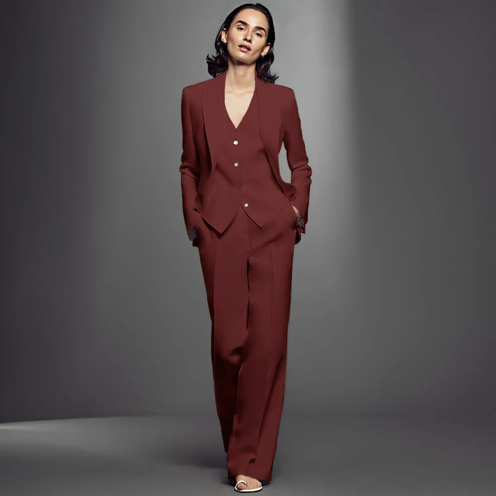3-Piece Office Workwear Set for Women, Slim Suit with Trousers, Vest, Jacket, Ideal for Formal Events