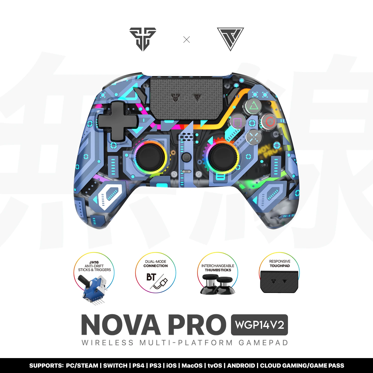 Геймпад Fantech Nova Pro WGP14-V2 с линейной кнопкой триггера Холла, интерфейс Bluetooth для ПК PS4, Android iOS