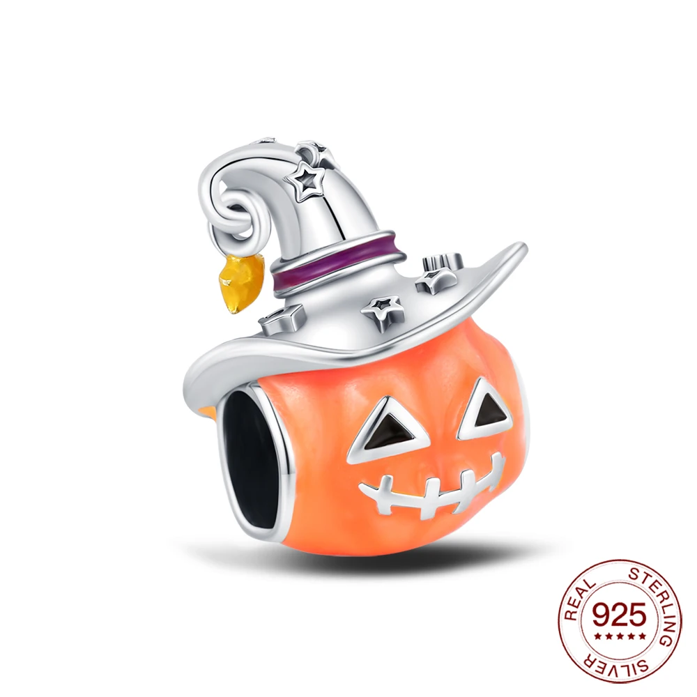 Neuer 925 Sterling Silber Halloween-Charm Magischer Hut Kürbis-Anhänger für Damen und Herren zum Selbermachen von Armbändern, Party-Schmuck, Geschenke
