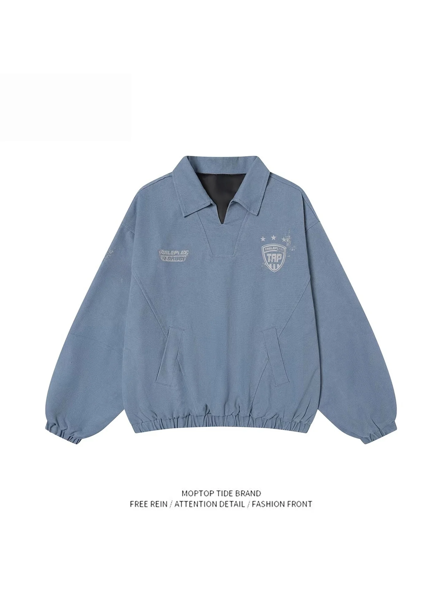 

Mr. WH American Retro Style Lapel Jacket Men's Loose Spring Autumn Outerwear Youth Badge Long Sleeve Top Polyester Fabric