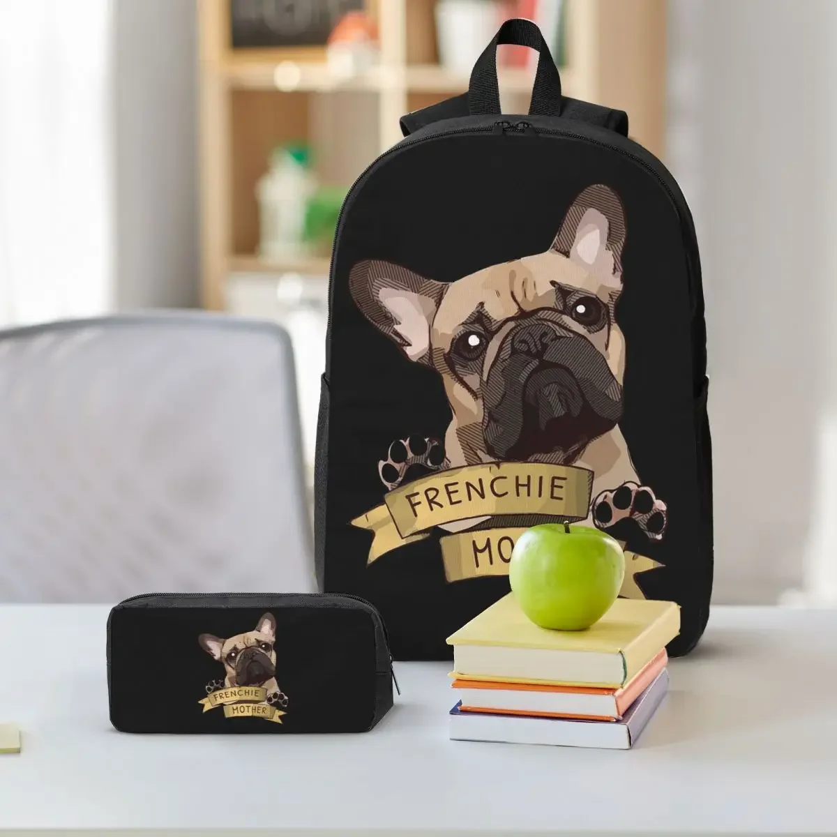 Best Frenchie French Bulldog Dog Lovers Backpack BookBag School Bag Laptop Shoulder Bags 3ps Insulated Lunch Bag Pencil Case