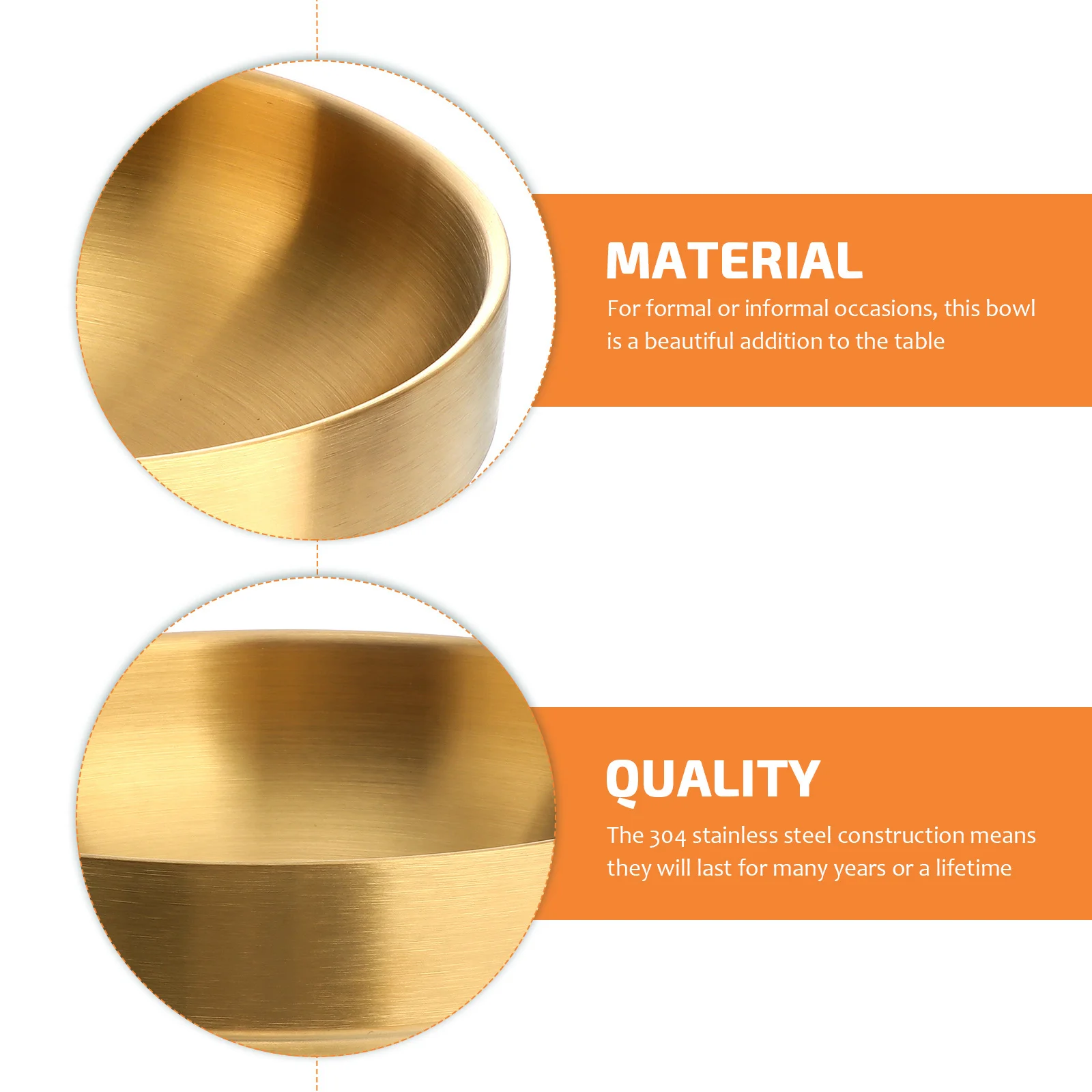 

19cm 304 Stainless Steel Heavy Duty Double Wall Soup Bowl Golden Rust Resistant Flat Base for Restaurant Home Metal Snack Bowl