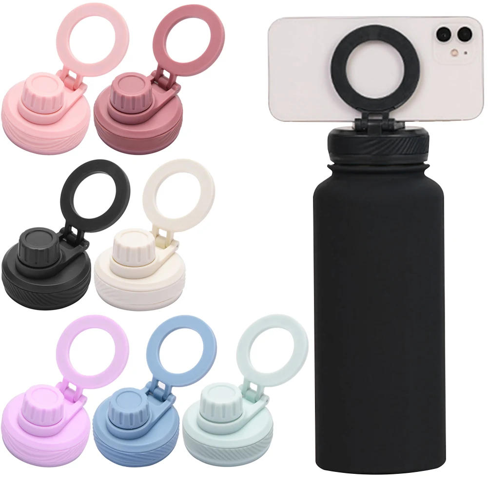 

Double Vacuum Insulated Bottle Lid with Rotating Phone Holder Leak Proof Insulated Bottle Lid Thermal Water Cup Lid for MagSafe